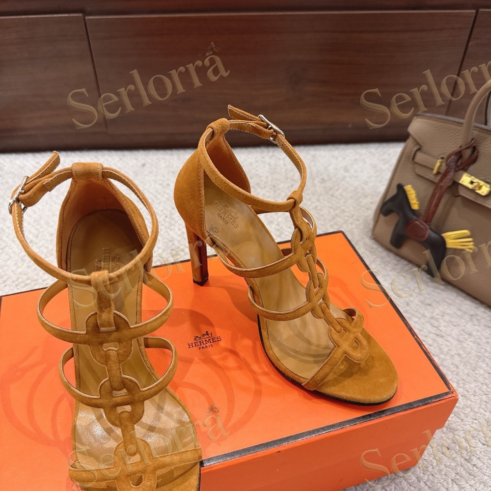HERMÈS FUCHSIA SUEDE STRAPPY HIGH‑HEEL SANDALS