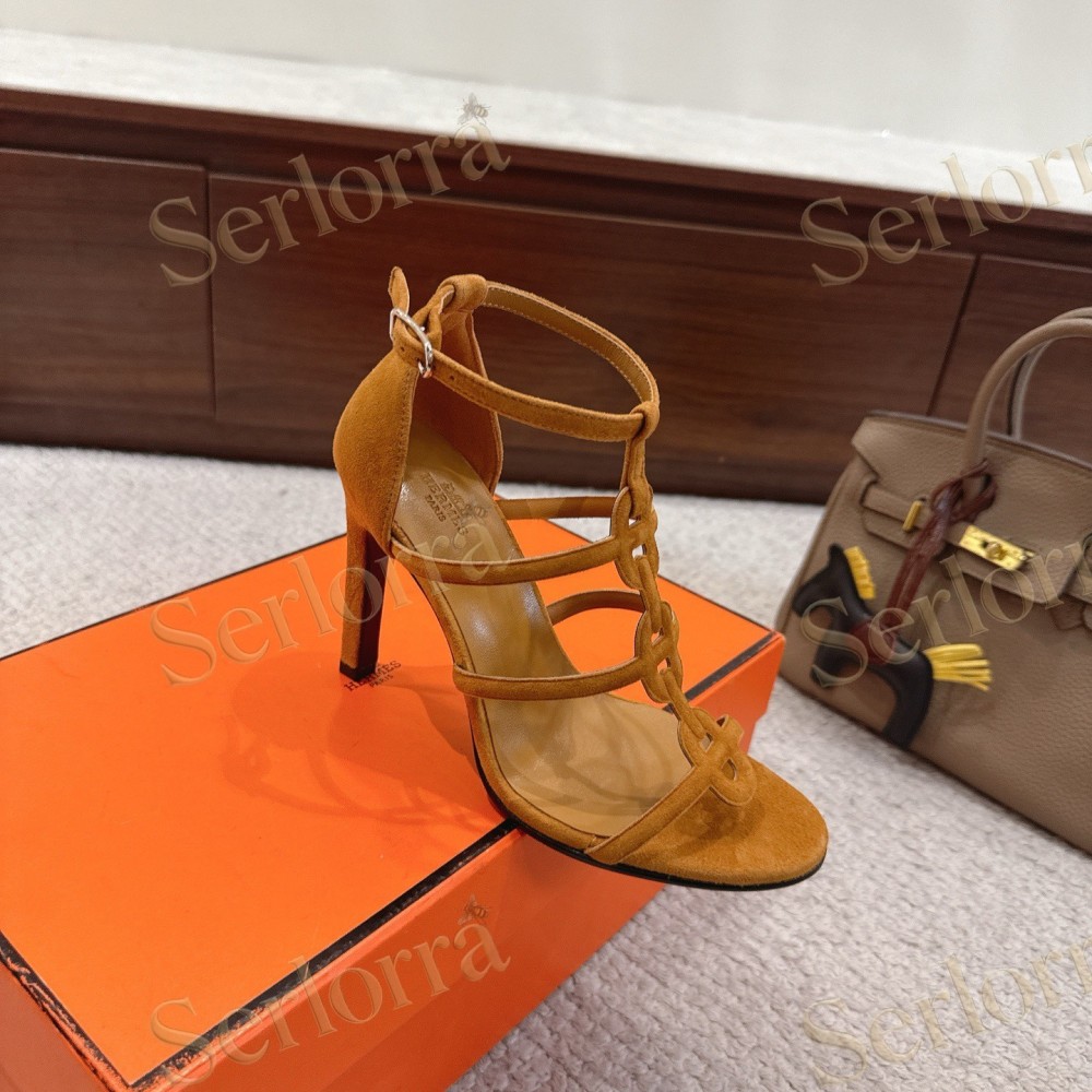 HERMÈS FUCHSIA SUEDE STRAPPY HIGH‑HEEL SANDALS