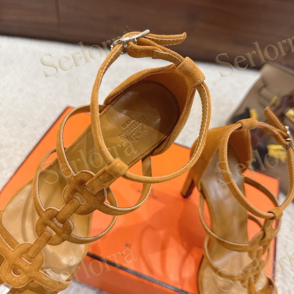 HERMÈS FUCHSIA SUEDE STRAPPY HIGH‑HEEL SANDALS