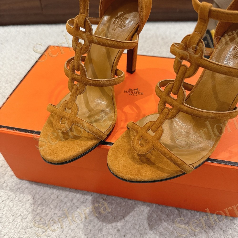 HERMÈS FUCHSIA SUEDE STRAPPY HIGH‑HEEL SANDALS