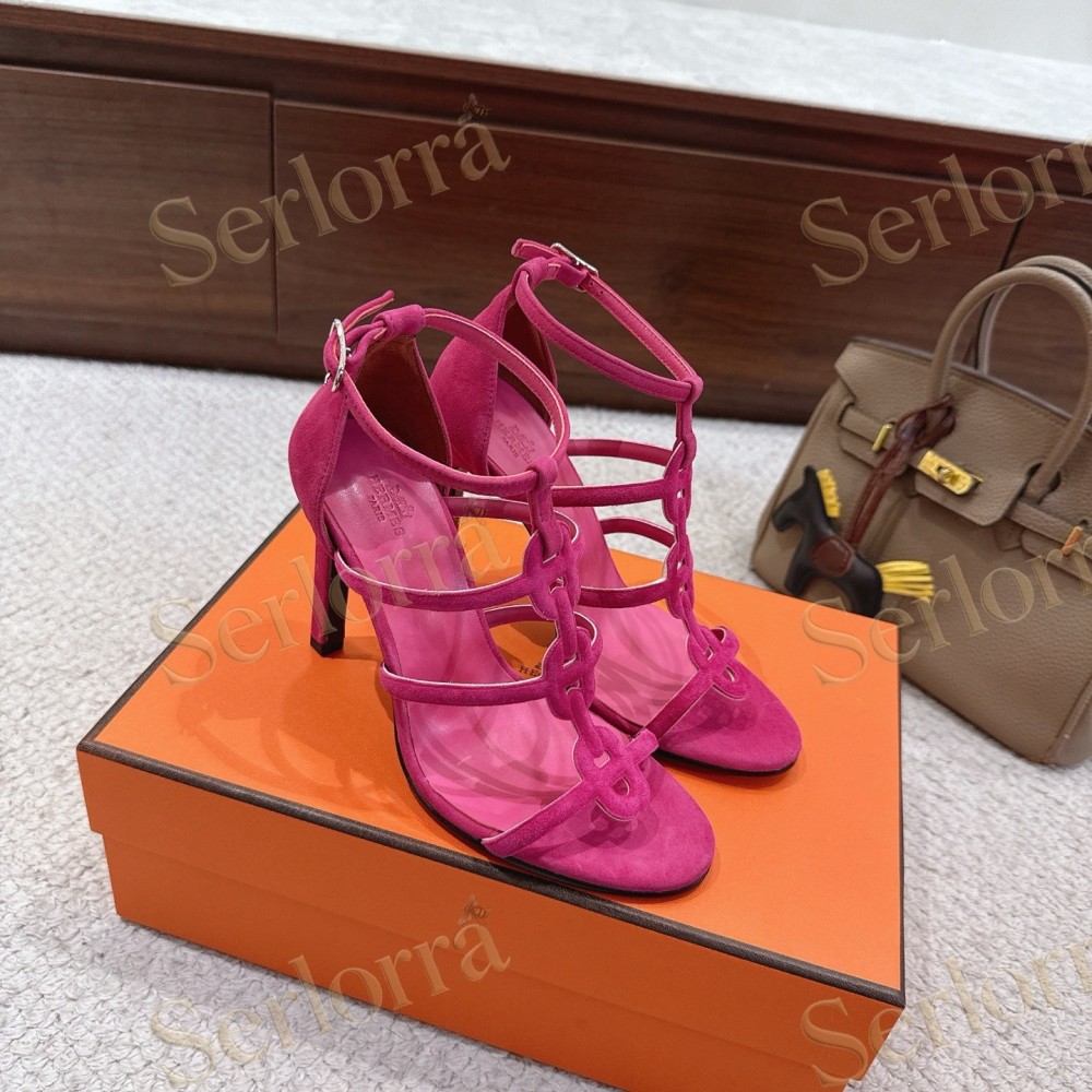 HERMÈS FUCHSIA SUEDE STRAPPY HIGH‑HEEL SANDALS