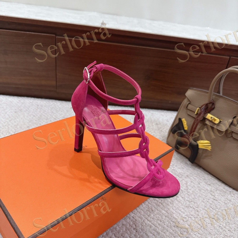 HERMÈS FUCHSIA SUEDE STRAPPY HIGH‑HEEL SANDALS
