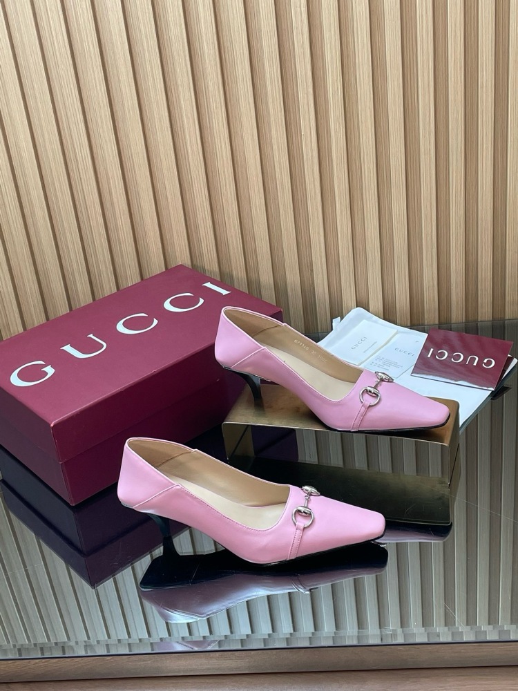 GUCCI HORSEBIT LEATHER POINTED TOE KITTEN HEEL PUMPS