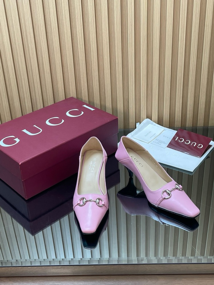 GUCCI HORSEBIT LEATHER POINTED TOE KITTEN HEEL PUMPS