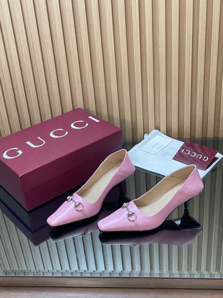 GUCCI HORSEBIT LEATHER POINTED TOE KITTEN HEEL PUMPS