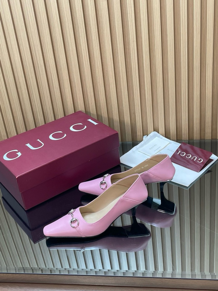 GUCCI HORSEBIT LEATHER POINTED TOE KITTEN HEEL PUMPS