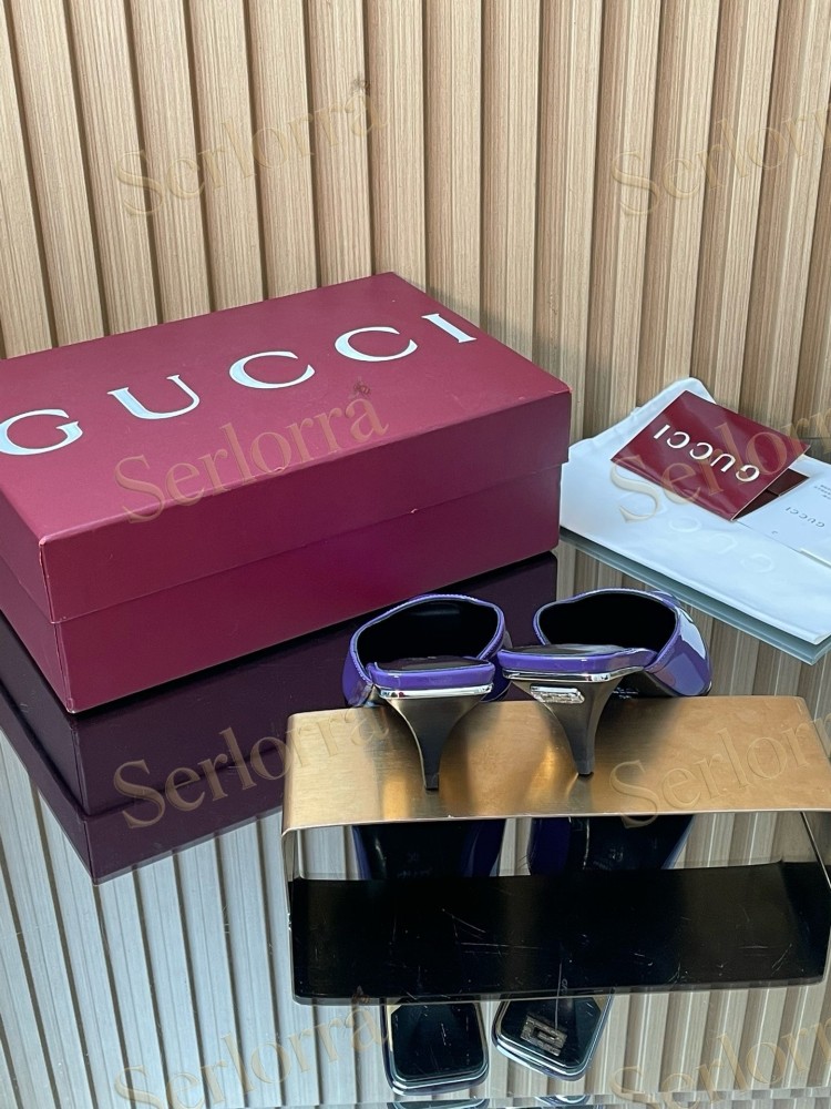 GUCCI LEATHER SQUARE TOE KITTEN HEEL MULES