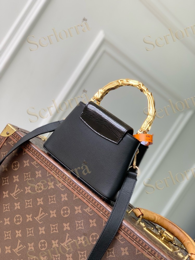 LOUIS VUITTON CAPUCINES MINI CARVED HANDLE TAURILLON LEATHER HANDBAG