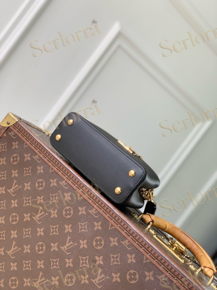 LOUIS VUITTON CAPUCINES MINI CARVED HANDLE TAURILLON LEATHER HANDBAG