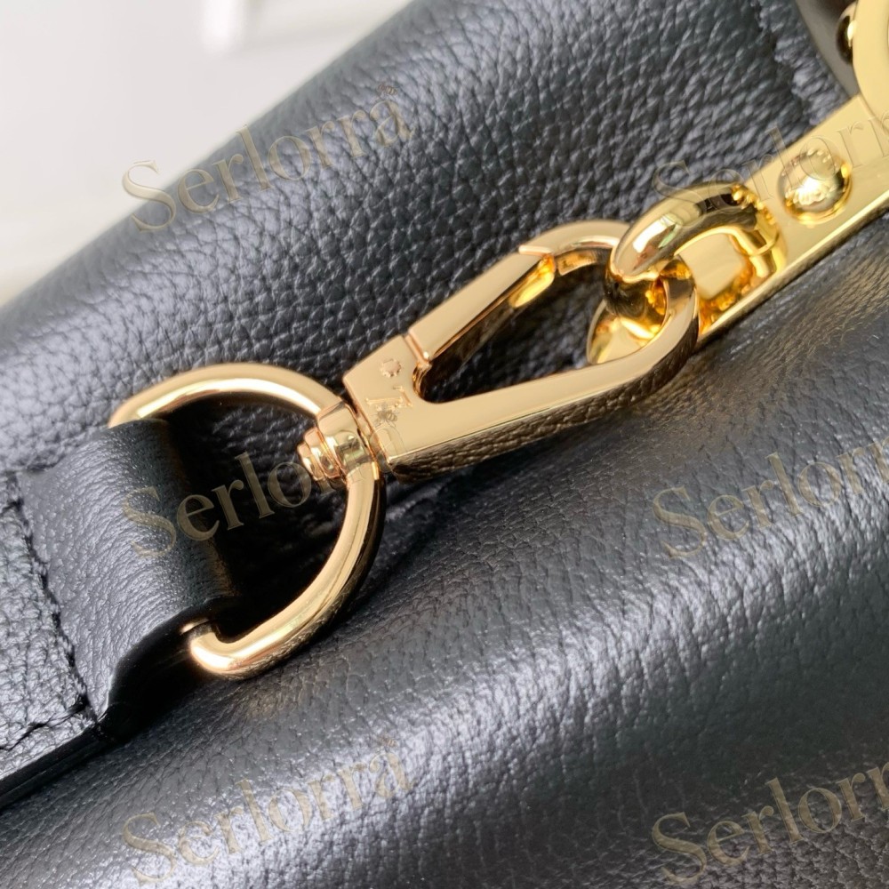 LOUIS VUITTON CAPUCINES MINI CARVED HANDLE TAURILLON LEATHER HANDBAG