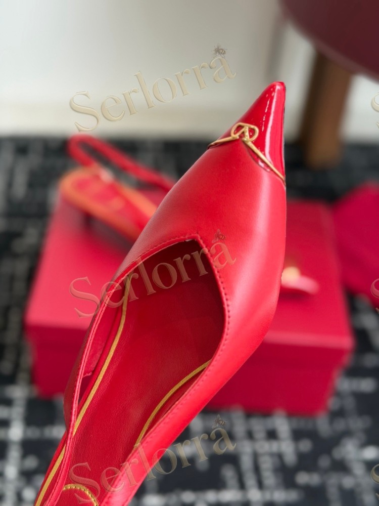 VALENTINO GARAVANI NUDE LEATHER RED LINING METAL LOGO POINTED-TOE KITTEN HEEL SLINGBACK PUMPS