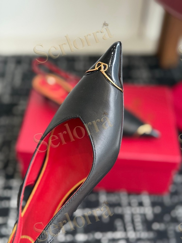 VALENTINO GARAVANI NUDE LEATHER RED LINING METAL LOGO POINTED-TOE KITTEN HEEL SLINGBACK PUMPS