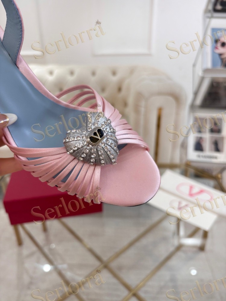 VALENTINO GARAVANI COEUR ROYAL 85 EMBELLISHED SATIN SLINGBACK SANDALS