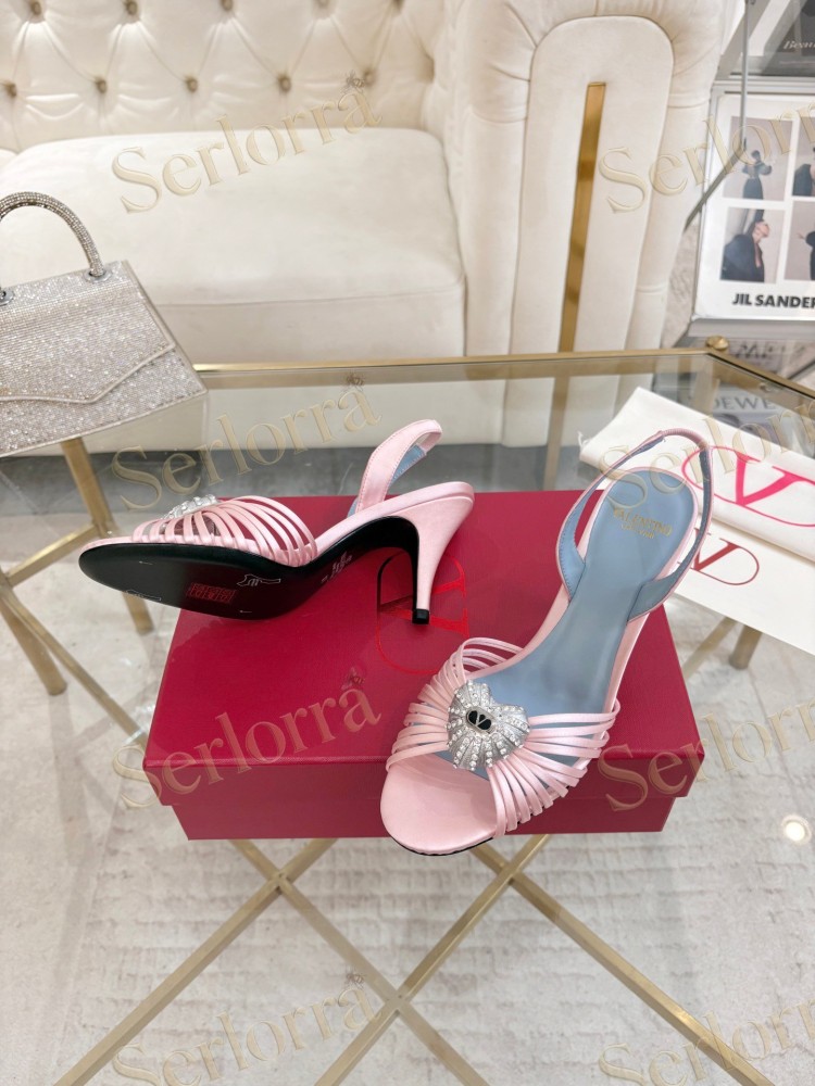 VALENTINO GARAVANI COEUR ROYAL 85 EMBELLISHED SATIN SLINGBACK SANDALS