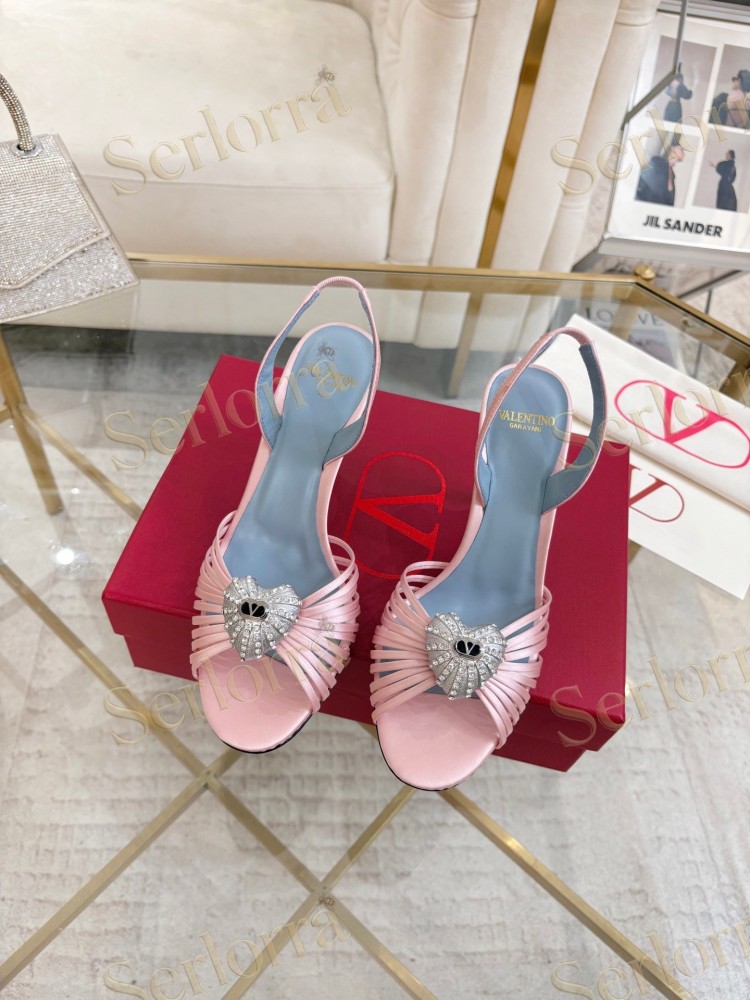 VALENTINO GARAVANI COEUR ROYAL 85 EMBELLISHED SATIN SLINGBACK SANDALS