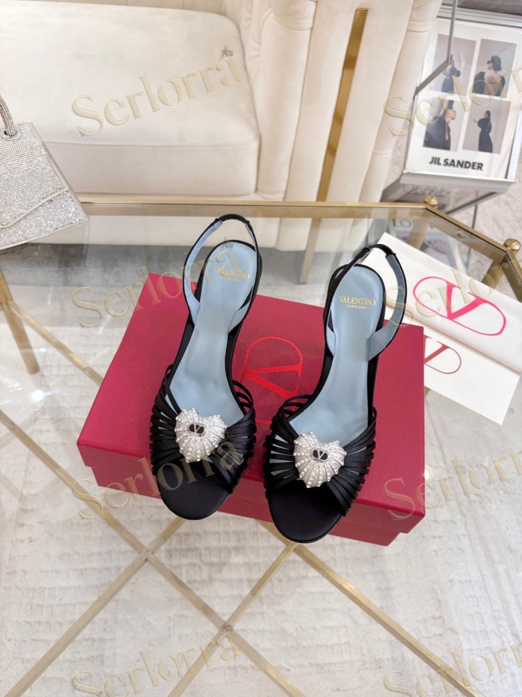 VALENTINO GARAVANI COEUR ROYAL 85 EMBELLISHED SATIN SLINGBACK SANDALS