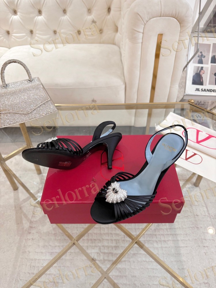 VALENTINO GARAVANI COEUR ROYAL 85 EMBELLISHED SATIN SLINGBACK SANDALS