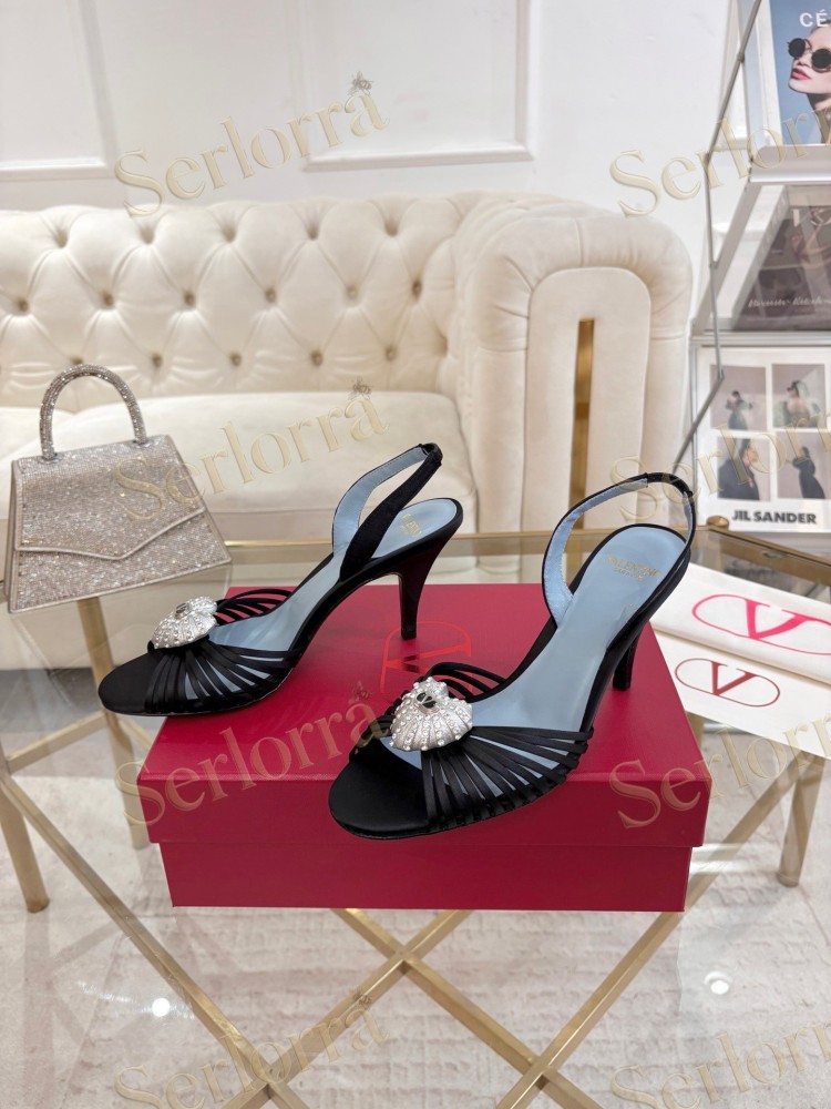 VALENTINO GARAVANI COEUR ROYAL 85 EMBELLISHED SATIN SLINGBACK SANDALS