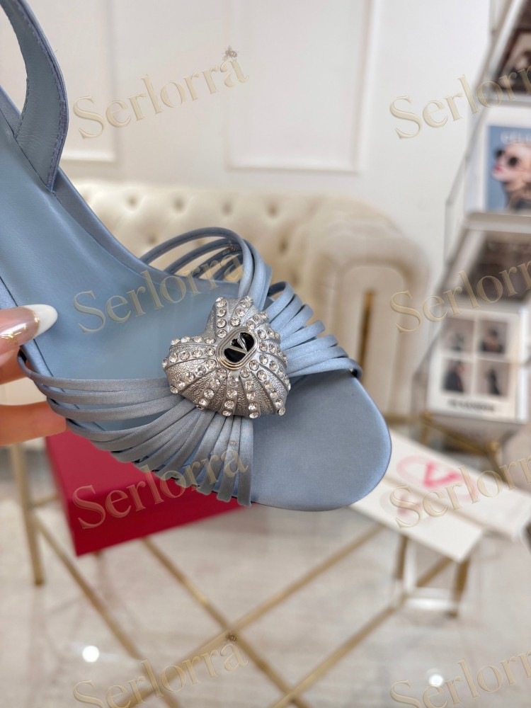 VALENTINO GARAVANI COEUR ROYAL 85 EMBELLISHED SATIN SLINGBACK SANDALS