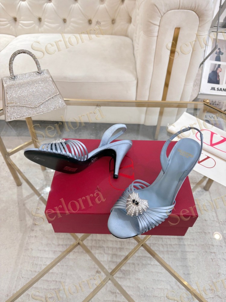 VALENTINO GARAVANI COEUR ROYAL 85 EMBELLISHED SATIN SLINGBACK SANDALS