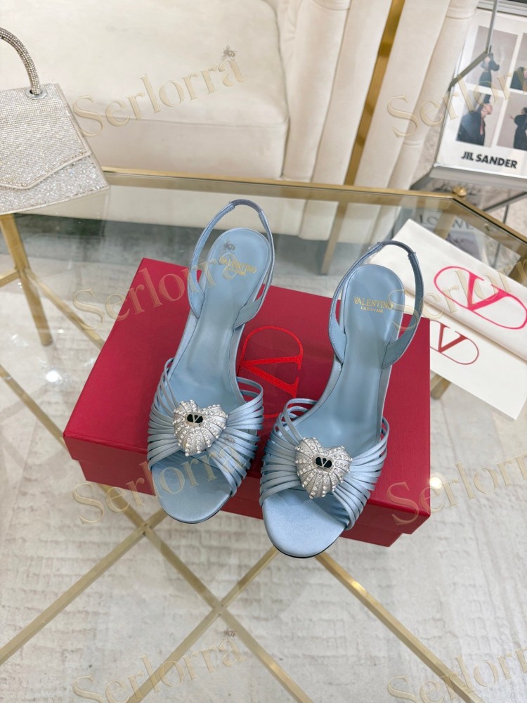 VALENTINO GARAVANI COEUR ROYAL 85 EMBELLISHED SATIN SLINGBACK SANDALS