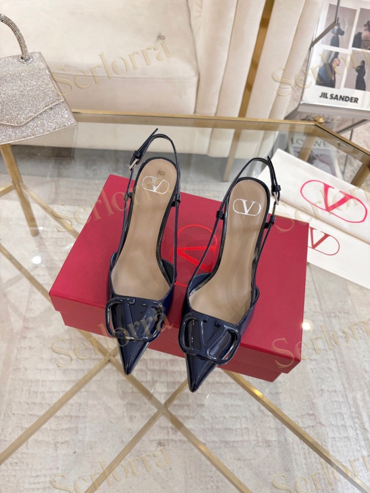 VALENTINO GARAVANI VLOGO SIGNATURE PATENT‑LEATHER SLINGBACK PUMPS 80MM