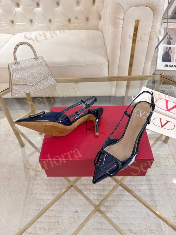 VALENTINO GARAVANI VLOGO SIGNATURE PATENT‑LEATHER SLINGBACK PUMPS 80MM