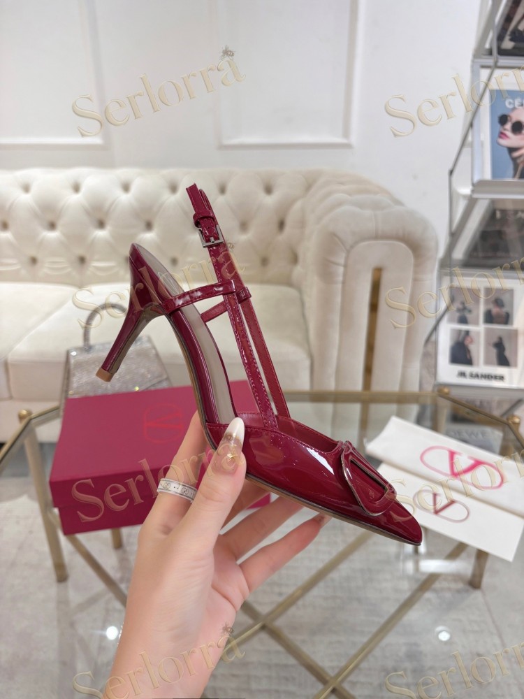VALENTINO GARAVANI VLOGO SIGNATURE PATENT‑LEATHER SLINGBACK PUMPS 80MM