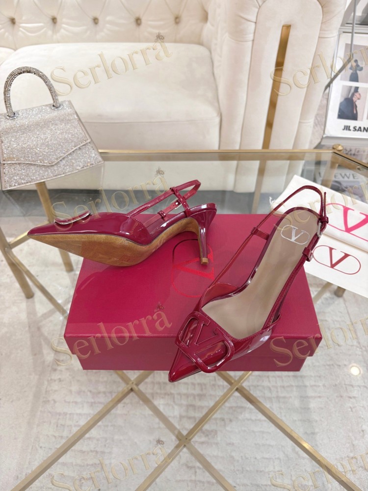 VALENTINO GARAVANI VLOGO SIGNATURE PATENT‑LEATHER SLINGBACK PUMPS 80MM