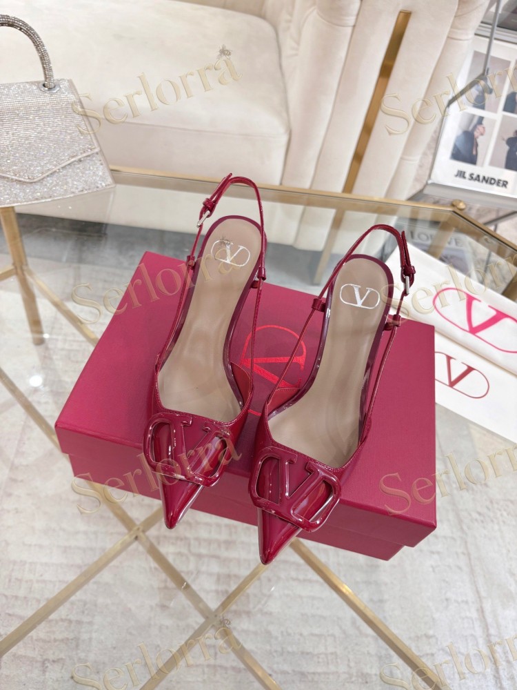 VALENTINO GARAVANI VLOGO SIGNATURE PATENT‑LEATHER SLINGBACK PUMPS 80MM