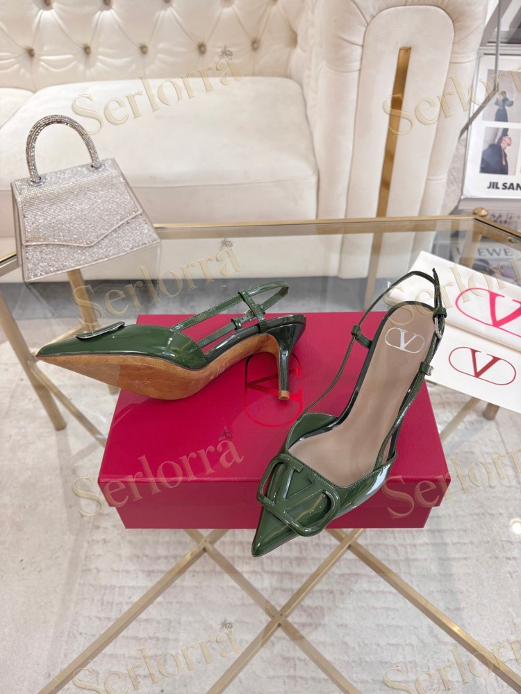 VALENTINO GARAVANI VLOGO SIGNATURE PATENT‑LEATHER SLINGBACK PUMPS 80MM