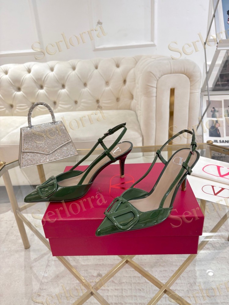 VALENTINO GARAVANI VLOGO SIGNATURE PATENT‑LEATHER SLINGBACK PUMPS 80MM