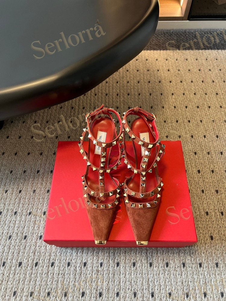 VALENTINO GARAVANI SUEDE ROCKSTUD CAGED ANKLE-STRAP STILETTO PUMPS