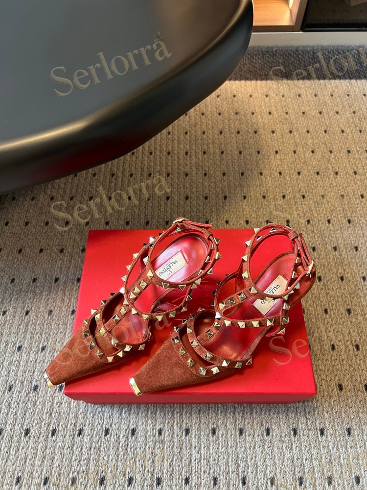 VALENTINO GARAVANI SUEDE ROCKSTUD CAGED ANKLE-STRAP STILETTO PUMPS