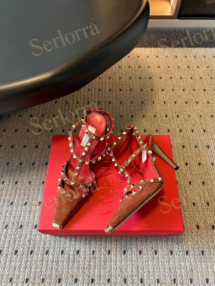 VALENTINO GARAVANI SUEDE ROCKSTUD CAGED ANKLE-STRAP STILETTO PUMPS
