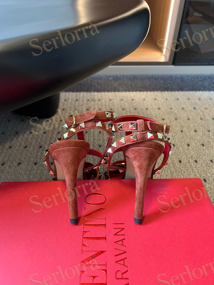 VALENTINO GARAVANI SUEDE ROCKSTUD CAGED ANKLE-STRAP STILETTO PUMPS