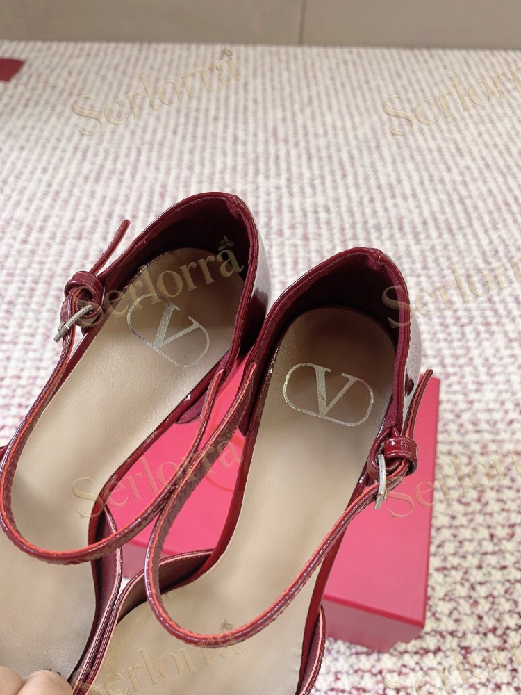 VALENTINO GARAVANI BLACK PATENT LEATHER VLOGO POINTED‑TOE ANKLE‑STRAP STILETTO PUMPS