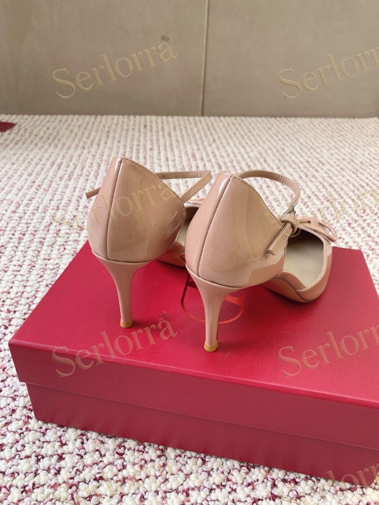 VALENTINO GARAVANI BLACK PATENT LEATHER VLOGO POINTED‑TOE ANKLE‑STRAP STILETTO PUMPS