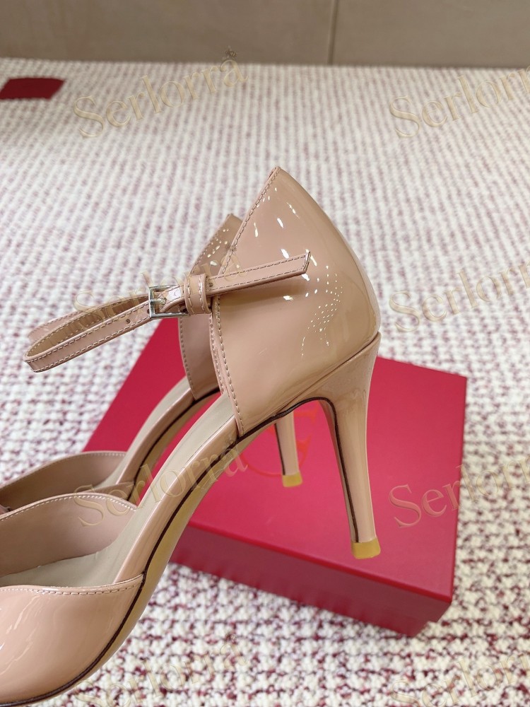 VALENTINO GARAVANI BLACK PATENT LEATHER VLOGO POINTED‑TOE ANKLE‑STRAP STILETTO PUMPS