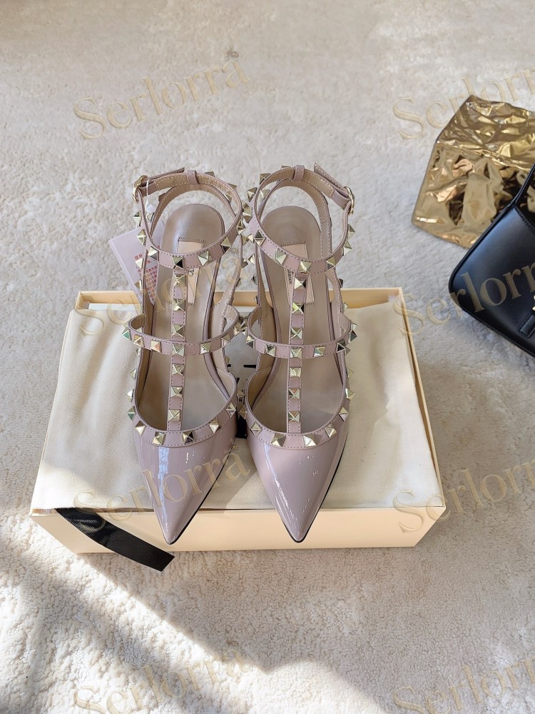 VALENTINO GARAVANI ROCKSTUD ANKLE STRAP POINTED‑TOE HIGH‑HEEL SANDALS