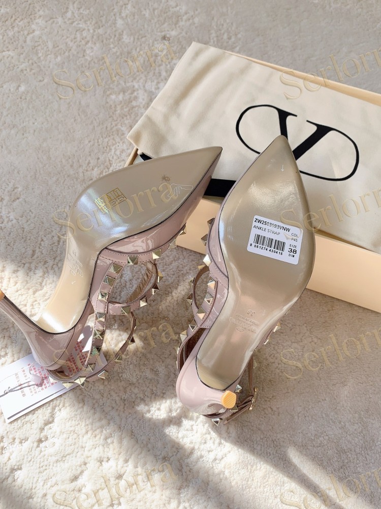 VALENTINO GARAVANI ROCKSTUD ANKLE STRAP POINTED‑TOE HIGH‑HEEL SANDALS