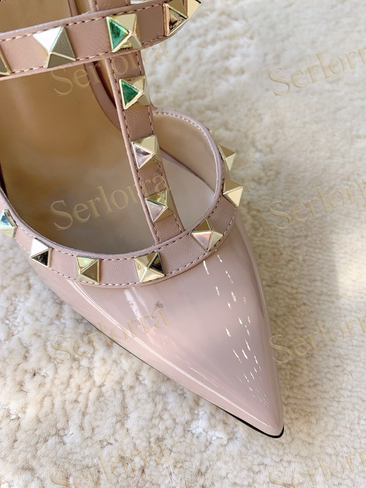 VALENTINO GARAVANI ROCKSTUD ANKLE STRAP POINTED‑TOE HIGH‑HEEL SANDALS