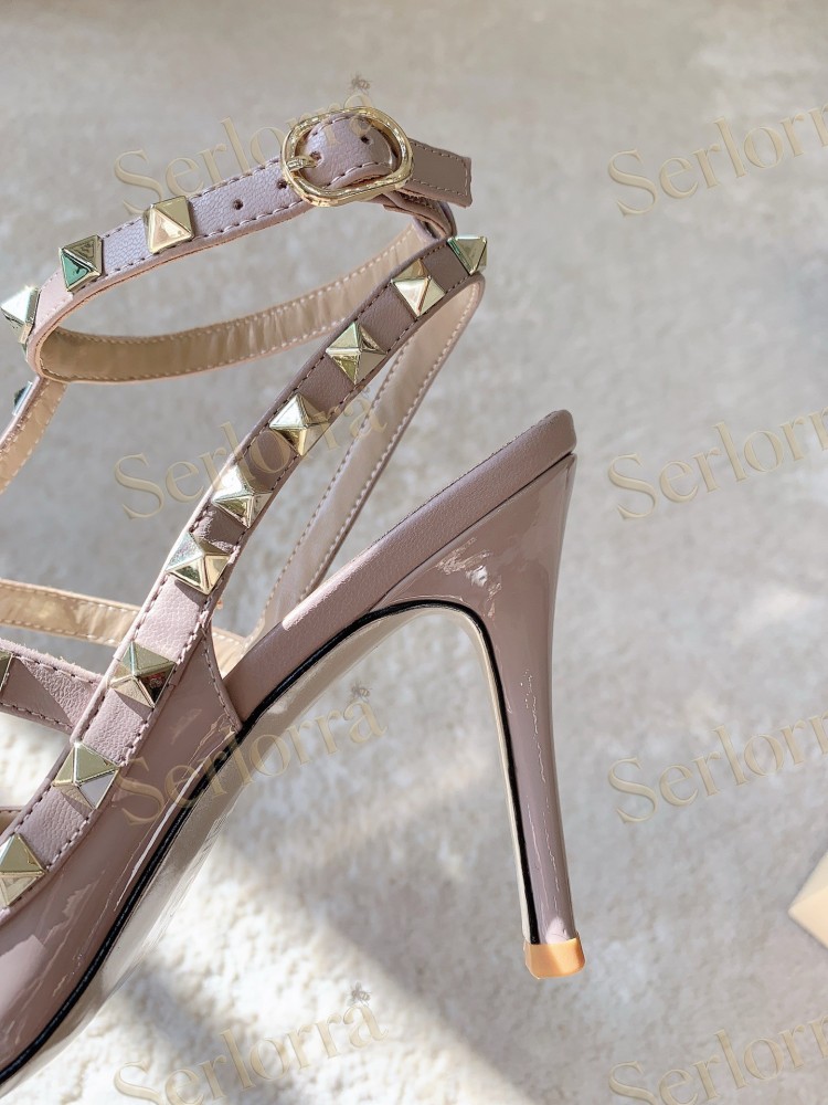 VALENTINO GARAVANI ROCKSTUD ANKLE STRAP POINTED‑TOE HIGH‑HEEL SANDALS