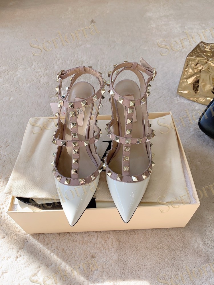 VALENTINO GARAVANI ROCKSTUD ANKLE STRAP POINTED‑TOE HIGH‑HEEL SANDALS