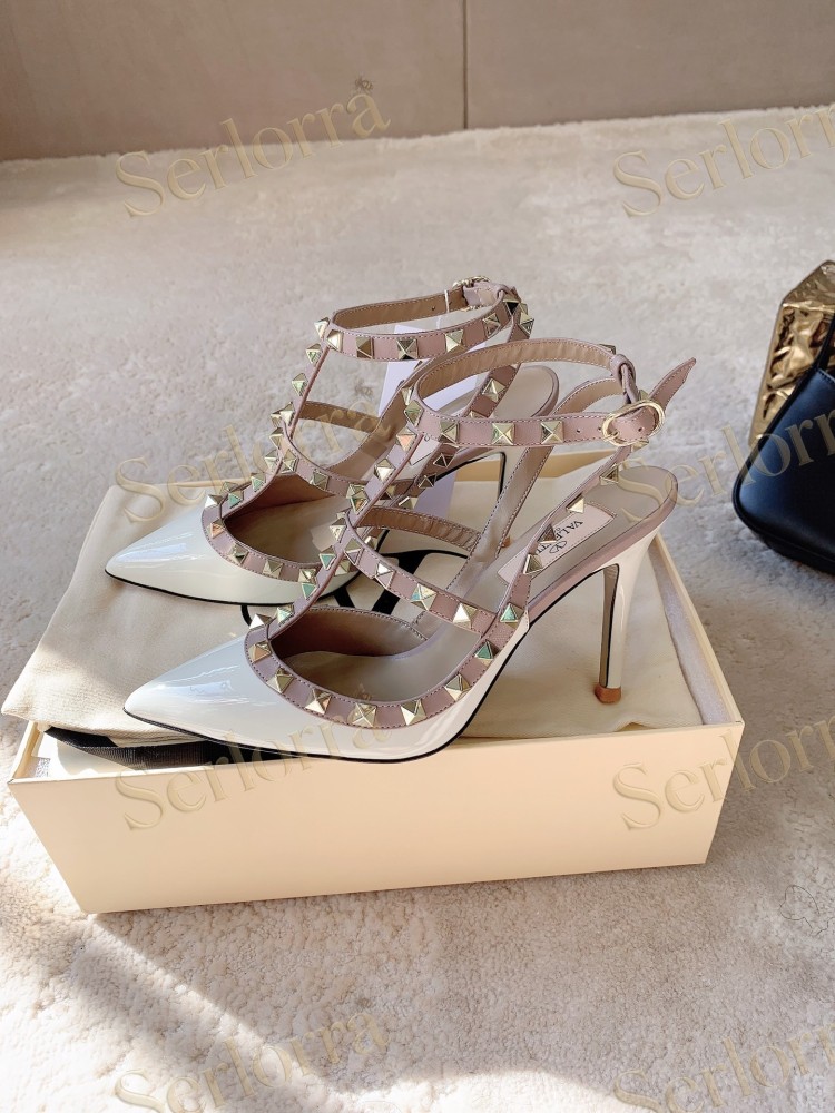 VALENTINO GARAVANI ROCKSTUD ANKLE STRAP POINTED‑TOE HIGH‑HEEL SANDALS