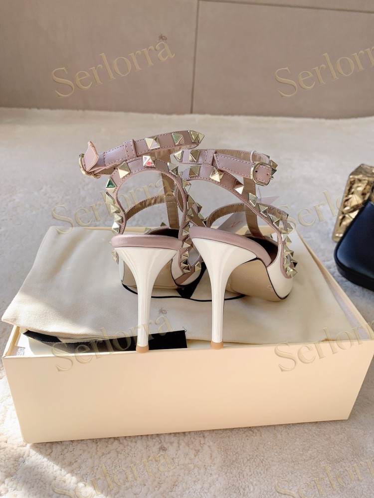 VALENTINO GARAVANI ROCKSTUD ANKLE STRAP POINTED‑TOE HIGH‑HEEL SANDALS