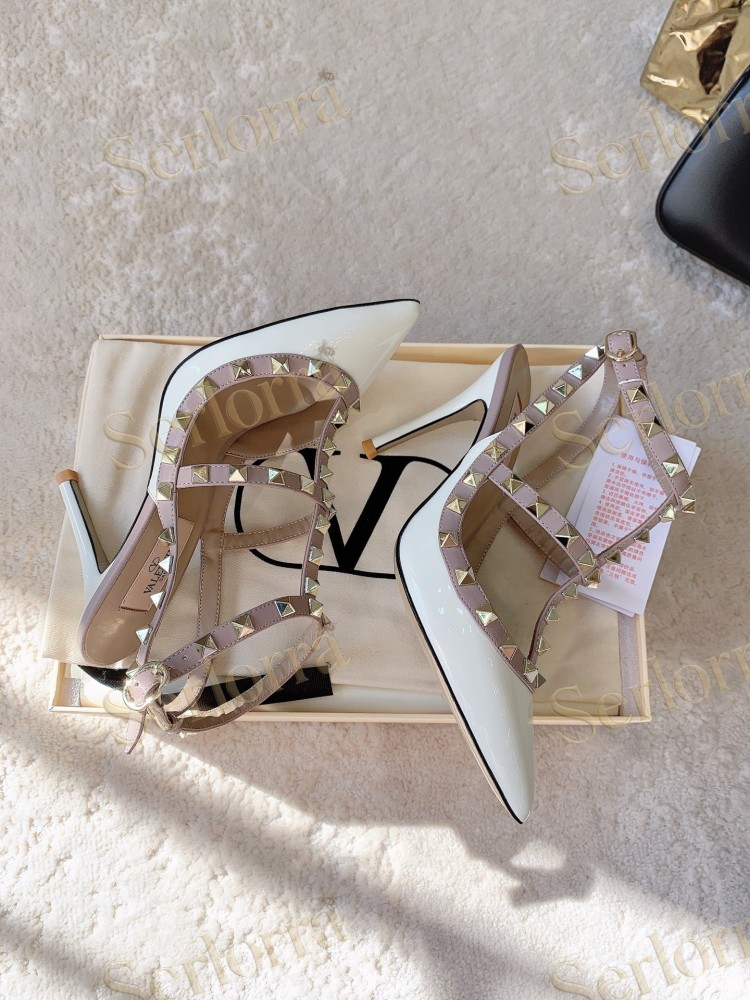 VALENTINO GARAVANI ROCKSTUD ANKLE STRAP POINTED‑TOE HIGH‑HEEL SANDALS