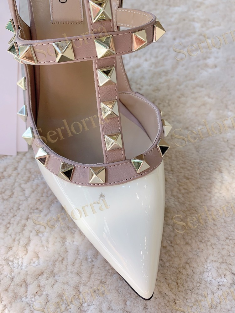 VALENTINO GARAVANI ROCKSTUD ANKLE STRAP POINTED‑TOE HIGH‑HEEL SANDALS