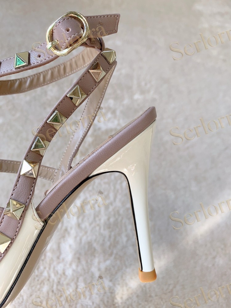 VALENTINO GARAVANI ROCKSTUD ANKLE STRAP POINTED‑TOE HIGH‑HEEL SANDALS