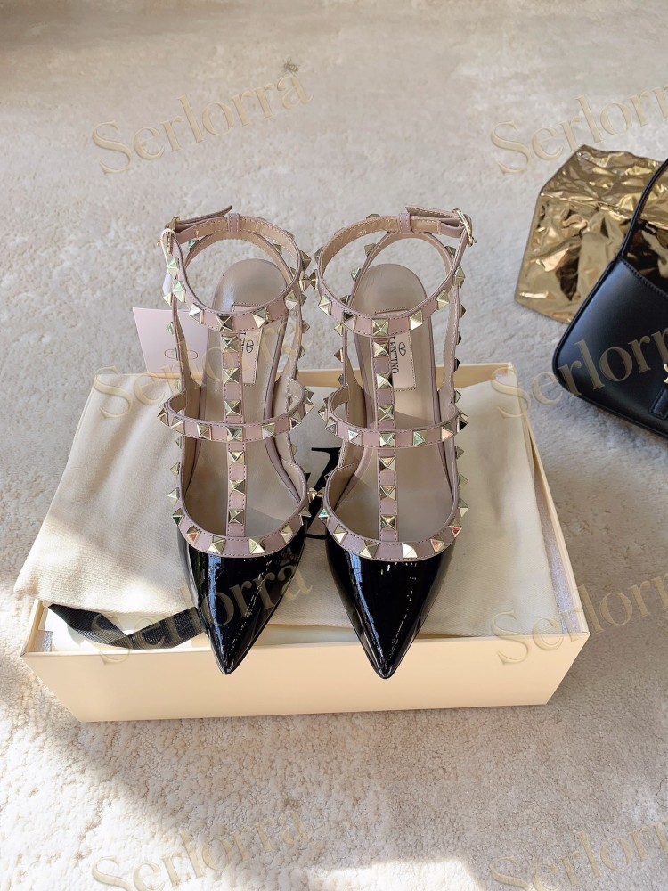VALENTINO GARAVANI ROCKSTUD ANKLE STRAP POINTED‑TOE HIGH‑HEEL SANDALS